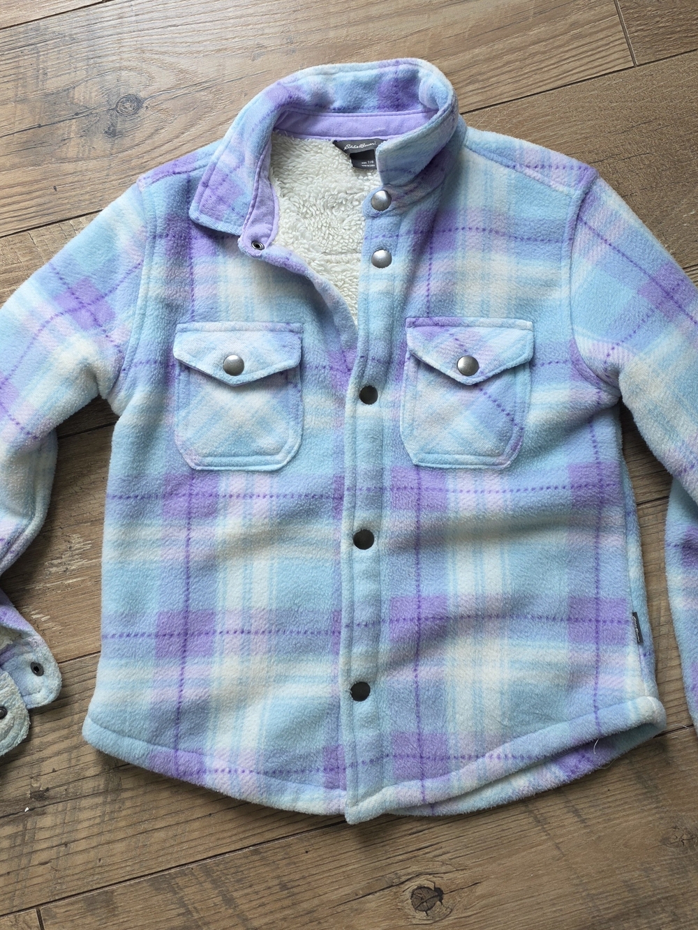 Pastel Plaid Sherpa-Lined Fleece Shacket - Lavender & Sky Blue